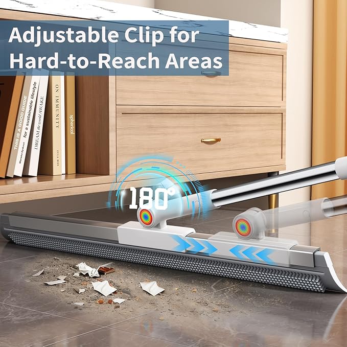 Floor Squeegee for Concrete Floor, Squeegee for Floor with 180° Rotating Head & 63" Long Handle, Garage Floor Squeegee Broom for Epoxy, Pet Hair, Water Removal, Tile Floor, Shower Glass, Driveway