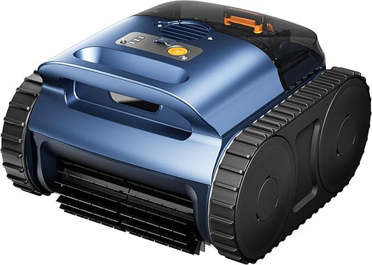 Cordless Robotic Pool Vacuum, Pool Cleaner with Track Drive & Sonar Navigation, 180W Brushless Motor, Wall & Waterline Climbing, 150-Min Runtime, for Inground Above-Ground 2150 Sq. Ft. (Dark Blue)