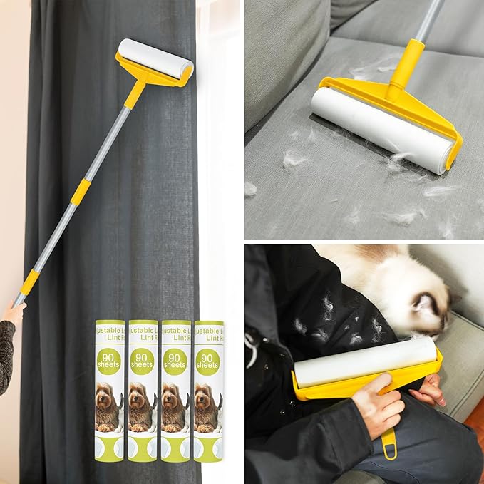 Large Lint Rollers for Pet Hair Extra Stick,9.45" Giant Lint Roller Refill 360 Sheets Total,45" Long Handle Sticky Mop,for Cleaning Floors, Carpets, Cars, Clothing and pet Hair