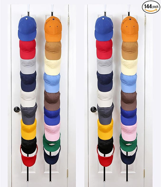 Perfect Curve Hat Organizer CapRack 2-Pack | Over-The-Door Hat Rack and Organizer | Baseball Cap Rack | Hat Rack for Door | Cap Organizer | 4 Straps | Holds 36 to 72 Adjustable Caps |Black