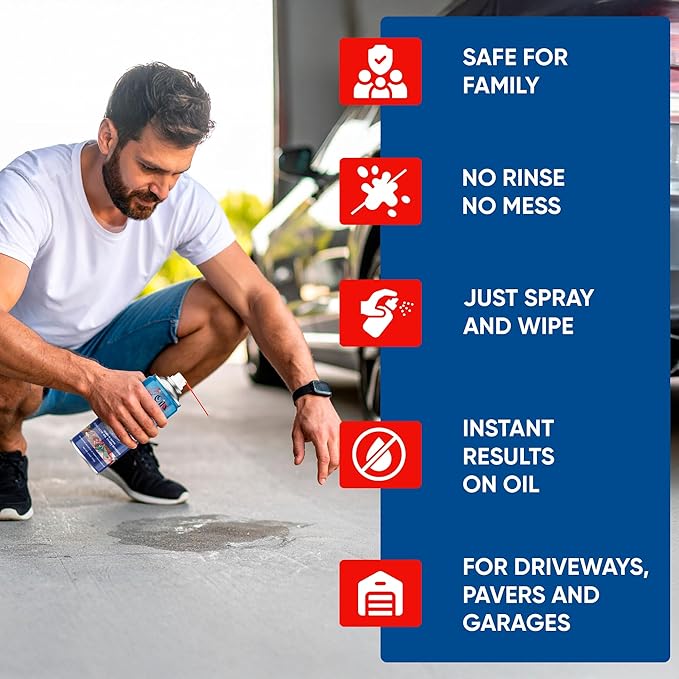 Oil Spots Gone – Concrete Oil Stain Remover Spray and Degreaser for Driveways – Heavy-Duty Oil Remover for Concrete, Pavers, and Stone – Fast Automotive Grease Clean Up, No Scrubbing Needed