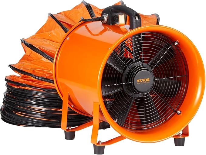 VEVOR Air Mover Blower Fan 10 Inch, 1893CFM 380W with 16.4ft Flexible Duct, Industrial Portable Ventilator Blower/Exhaust, Orange