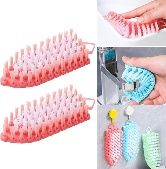 Bendable Scrub Brush, Deep Cleaning for Pool, Tub, Sink Non-Slip Grip, Sturdy Nylon Bristles,2 Pack-Pink