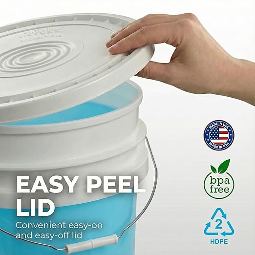 Hudson Exchange 7 Gallon (2 Pack) Large Bucket Pail Container with Easy Peel Lid, Food Grade BPA Free HDPE, Natural