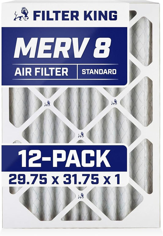 Filter King Air Filters 29.75x31.75x1 | 12 Pack | MERV 8 HVAC Pleated AC Furnace Filters | Air Purifier | Replacement Filters for Clean, Healthy & Fresh Environment | MADE IN USA