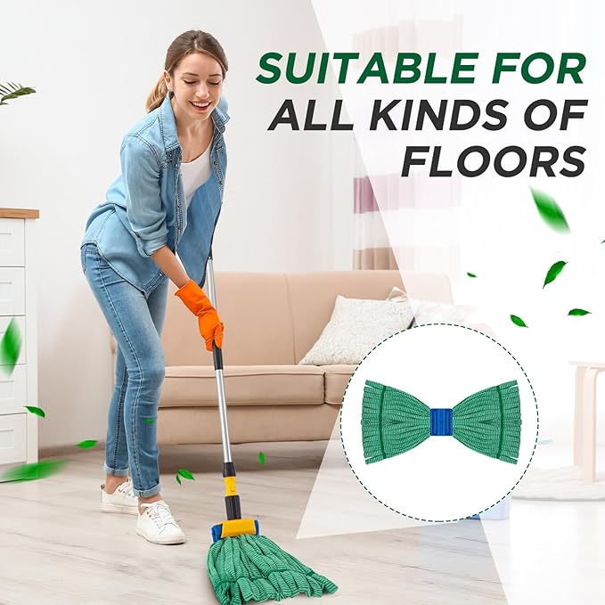 Hushee 6 Pack Large Microfiber Tube Mop Heads 18 oz Heavy Duty Commercial Industrial Wet Mop Head Refill Reusable Machine Washable Looped End Mopheads for Hardwood, Tile, Laminate Floors, Green