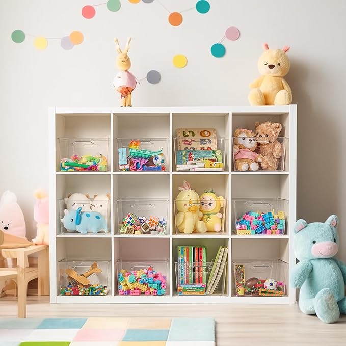 Vtopmart 10 Pack Extra Large Clear Plastic Storage Bins,11x11 Cube Acrylic Organizer Square Containers with Handle for Pantry,Closet,LaundryRoom,Kitchen,Bathroom,UnderSink Organization