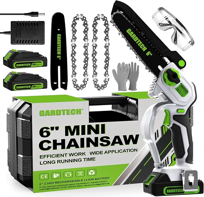 GARDTECH Mini Chainsaw Cordless 6 Inch - Portable Electric Chainsaw Cordless Battery Powered, Handheld Small Chain Saw with 2-side Security Lock [Southpaws Friendly] for Wood Cutting, Pruning Branches