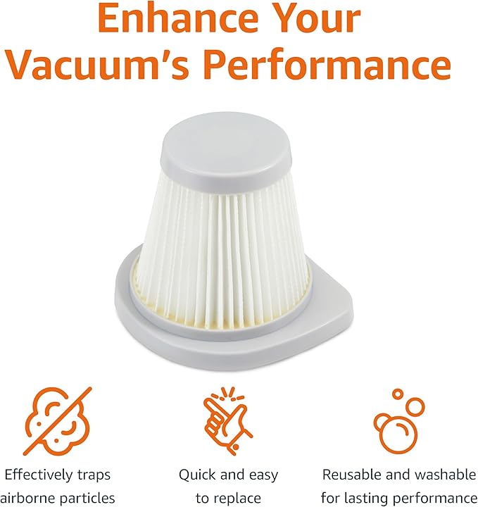 Amazon Basics Washable Replacement Filters 2-in-1 Corded Stick Vacuum Cleaner ONLY (not for Other Models), Pack of 4, White
