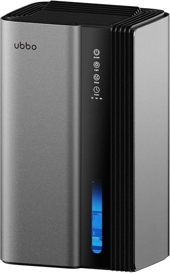 95oz Dehumidifiers for Home, 1000 Sq.Ft Dehumidifier with drain hose - Auto Shut Off, Timer, Sleep Mode & Drain Hose - 7 Color Light for Bedroom, Bathroom, RV - Grey