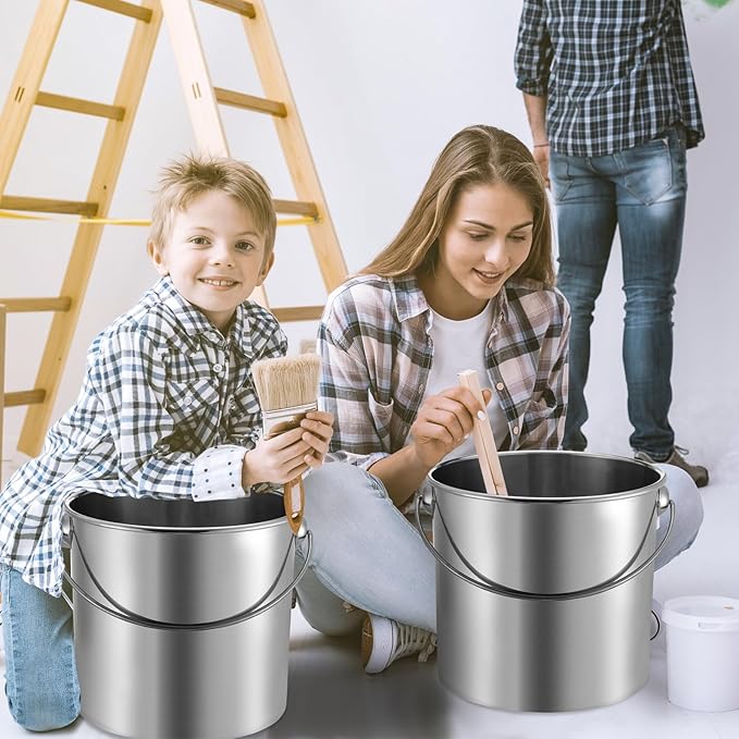 Hsei 2 Pcs Stainless Steel Bucket for Pet Cleaning, 3.2 Gallon Metal Bucket Water Pail with Handle for Fence Kennel Cage Garage Garden Workshop