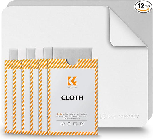 K&F CONCEPT 12 Pack Lens Cleaning Cloth | Microfiber Cleaning Cloth | Glasses Cleaning Cloths | Eyeglass Lens Cleaner | Eyeglasses, Camera Lens, VR/AR Headset, and Screen Cleaning | White & Grey