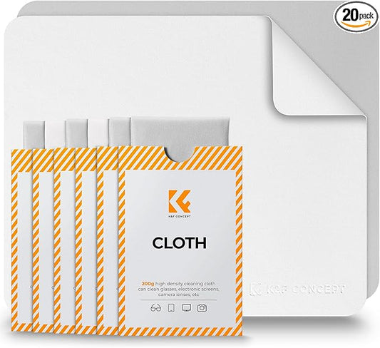 K&F CONCEPT 20 Pack Lens Cleaning Cloth | Microfiber Cleaning Cloth | Camera Lens Cleaner | Camera Lens, Glasses, VR/AR Headset, and Screen Cleaning | White & Grey