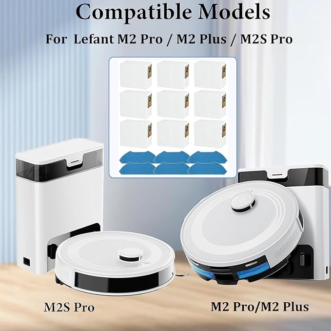 15 Pack Replacement Dust Bag Mop Cloths Compatible with Lefant M2 Plus/ M2 Pro / M2S Pro Robot Vacuum Cleaner Accessories Parts, 9 Dust Bags 6 Mop Cloths