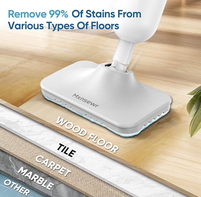 Steam Mop All-in-one Multi-Functional Powerful Steam Cleaner, Handheld Detachable Floor Steamer with 2 Steam Level, 380ML Water Tank & 23FT Power Cord for Whole Home Use（White