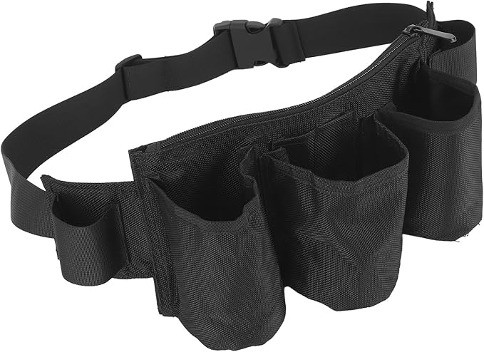 Garden Tool Belt with 6 Pockets & 2 Straps, Waterproof 600D Oxford Fabric, Adjustable Gardening Tool Pouch, Gardening Waist Bag for Outdoor, Camping, Gardening, Cleaning, Housekeeping (Black)