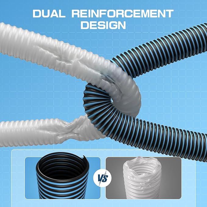 UIRWAY Upgrade Pool Vacuum Head with Side Brush & 360° Swivel Cuff, 1-1/2" x 30 Ft Heavy Duty Manual Kink-Resistant Vacuum Hoses, Weighted Triangular Shape for Inground & Above Ground Pool(No Pole)