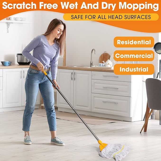 6 Pack Heavy Loop End Cotton String Mop Head Heavy Duty Mop Head Commercial Refills Mop Head Replacement for Home Industrial Commercial Floor Cleaning(White, Yellow)