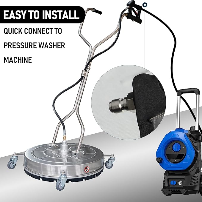 Hourleey 30" Pressure Washer Surface Cleaner with Dual Handles, Stainless Steel Surface Cleaner with 4 Wheels for Driveways, Pathway, Sidewalks, Patios, Decks, 4500 PSI with 3/8" Quick Connector Kit