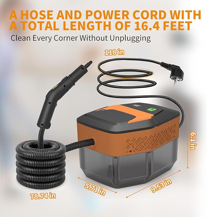 Steam Cleaner,3-Level Adjustable Handle,60.87oz Tank 15s Heat-Up,2500w Portable Steamer for Cleaning,Handheld Steam Cleaner for Home for Dirt,Grease,Bed Bugs,Grout,Tile,Floor,Car