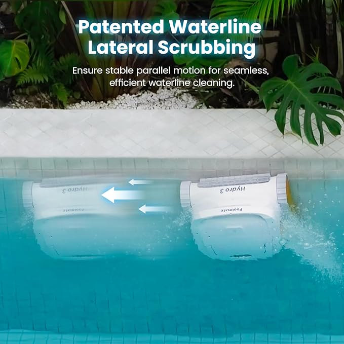 Hydro3 Robotic Pool Cleaner, 150W Cordless Pool Vacuum for Inground/upground Pool Max 861-1070 sq.ft, 200mins Runtime, 2xBrushless-Motor, 4.1L Filter Basket, Wall Climbing/Waterline Clean