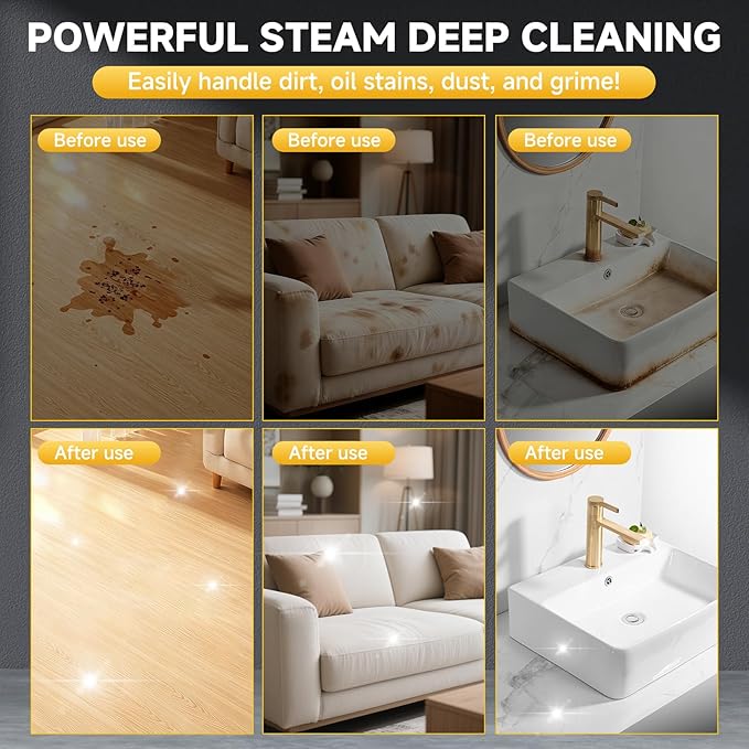 Steam Cleaner, 3-Level Adjustable Handle, 15s Heat-Up, 1500W Steamer for Cleaning, Rolling System, Portable Steamer for Cleaning with Mop & 17-Piece Kit for Home, Car, Grout, Tile, Couch, Kitchen