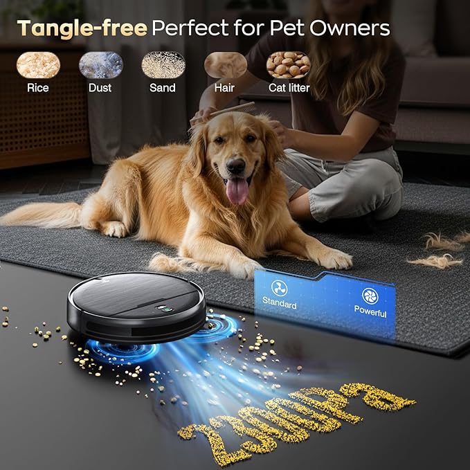 Robot Vacuum and Mop Combo with APP/Voice/Remote Control, 2 in 1 Vacuuming & Mopping Robot, Schedule, Strong Suction, Tangle-Free, Slim & Quiet, for Homes with Pets, Low Pile Carpet & Hard Floors