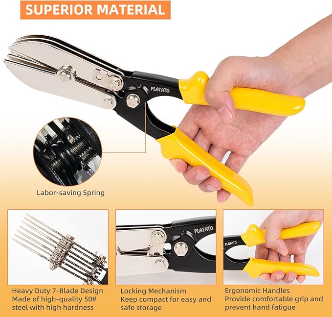 7-Blade Duct Crimping Tool Sheet Metal Crimper for 24-28 Gauge Duct Work Gutter Downspout and Stove Pipe HVAC Tools Upgraded Version