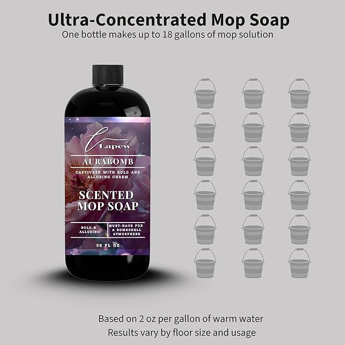 Luxury Floor Cleaners, Scented Mop Soap Concentrate | Hard Floor Cleaner for Tile, Vinyl, Laminate, LVP & Sealed Hardwood | Low-Foam, Streak-Free | 36 oz |Aurabomb