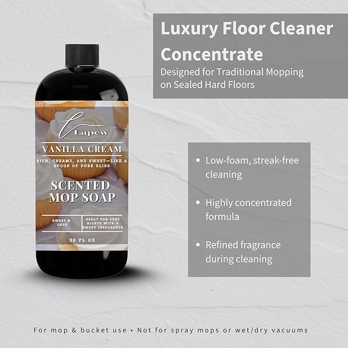 Luxury Floor Cleaner, Scented Mop Soap Concentrate | Hard Floor Cleaner for Tile, Vinyl, Laminate, LVP & Sealed Hardwood | Low-Foam, Streak-Free | 36 oz | Vanilla Cream