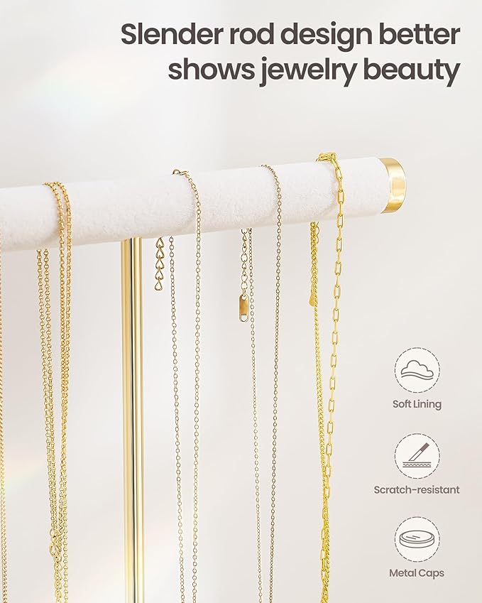 Lolalet 2-Tier Necklace Holder Display, Velvet Wrapped Bracelet Stand with Removable Ring Tray, Tall Jewelry Organizer for Bangles Watches Earrings, Galentines Valentines Gifts for Girls Women -White