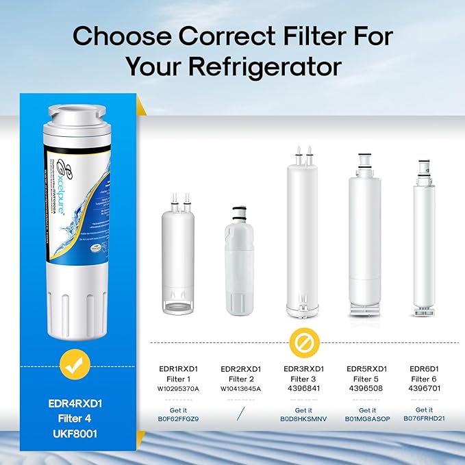 EXCELPURE UKF8001 Replacement for Whirlpool FILTER 4, EDR4RXD1, 4396395, WRX735SDBM00, RWF0900A, EFF-6007A, MFI2568AES, MFI2569VEM, RFC0900A, WF295, PURICLEAN II, Refrigerator Water Filter, 3PACK