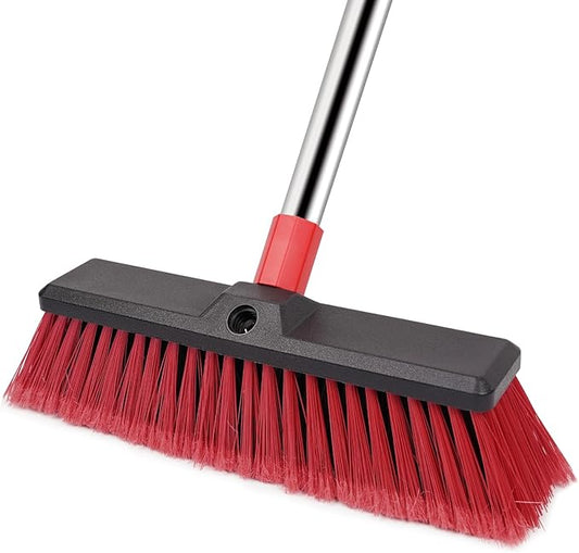 14” Push Broom with 70” Adjustable Handle - Heavy Duty Outdoor Broom for Shop, Garage, Patio, Driveway, Yard, Deck Cleaning