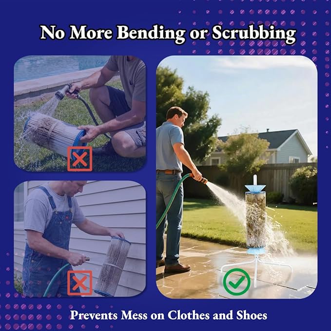 Pool Filter Cleaner Stand for 3 4 6 Inch Filters - Universal Quick Cleaning Stand, Saves Time and Effort in Swimming Pool Maintenance