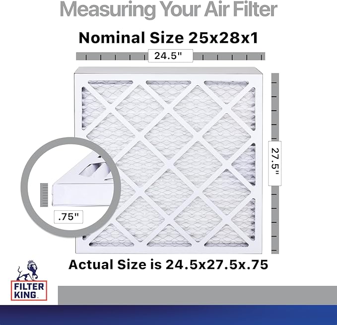 Filter King 25x28x1 Air Filter | 4-PACK | Carbon MERV 8 HVAC Pleated A/C Furnace Filters | MADE IN USA | Actual Size: 24.5 x 27.5 x .75"