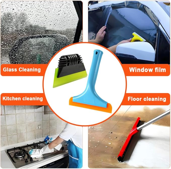 Window Tint Tool All-Purpose 6" Silicone Cleaning Squeegee 5 inch Handy Small Rubber Window Squeegee Auto Water Blade for Car Windshield, Window, Mirror, Glass Door,Shower(Green and Orange)