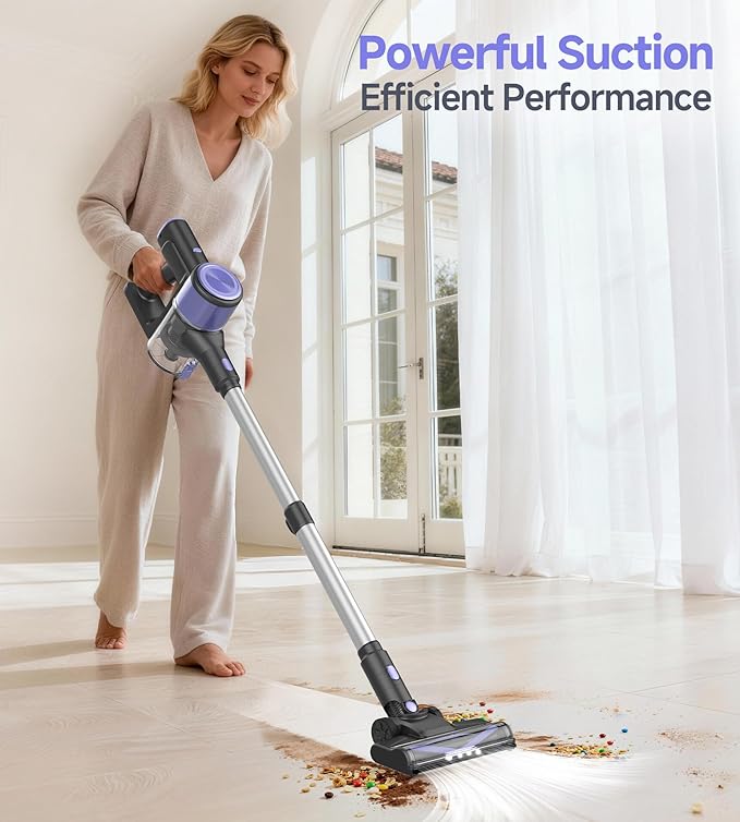 N17 Cordless Vacuum Cleaner, Upgraded Lightweight Stick Vacuum for Home, Max 45mins Runtime, Powerful Suction, Self-Standing, Anti-Tangle, Rechargeable Vacuum for Hard Floors Carpets Pet Hair