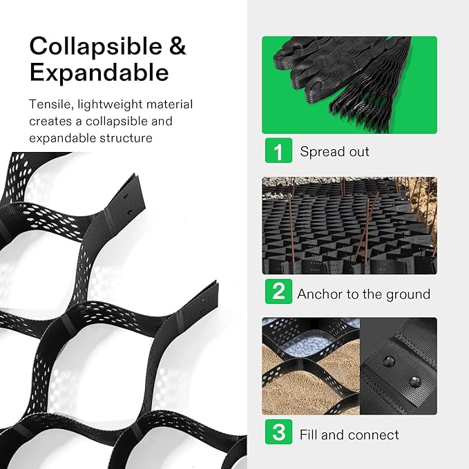 VIVOSUN 4’’ Depth Ground Grid, 9x17 ft, High-Density HDPE Geo Cell, 1885 lbs per sq ft Load, Foldable & Tensile, Easy Installation with Gloves, Perfect for Gardens, Driveways, Pathways, Slopes