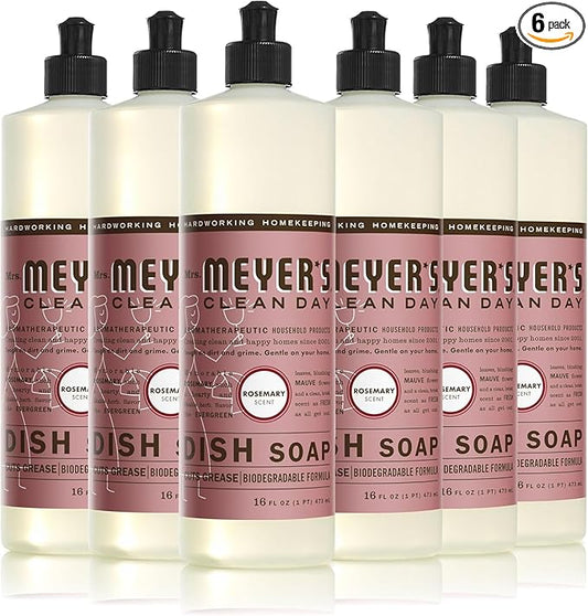 MRS. MEYER'S CLEAN DAY Liquid Dish Soap, Rosemary Scent, 16 ounce (Pack of 6)