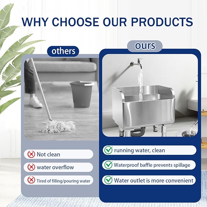 Stainless Steel Floor Mop Sink - Mounted Mop Service Basin for Commercial Use (23.6'16.1'21.6')