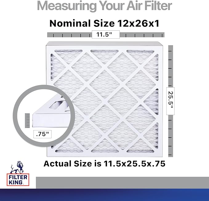 Filter King 12x26x1 Air Filter | 4-PACK | Carbon MERV 8 HVAC Pleated A/C Furnace Filters | MADE IN USA | Actual Size: 11.5 x 25.5 x .75"
