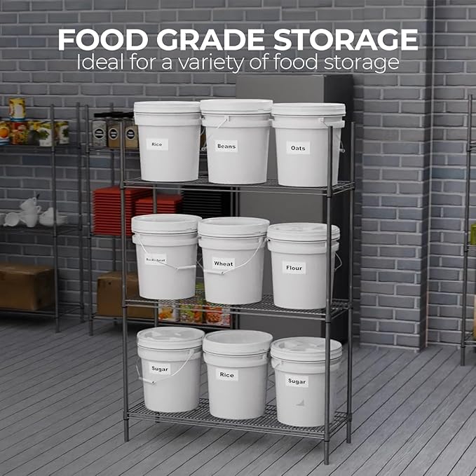 5-Gallon White Bucket Pail Container with Lid | Heavy-Duty Extra Durable | Metal Handles with Plastic Grip for Easy Carrying | Multi-Use | Easy Stack and Store | BPA Free - 5 Pack