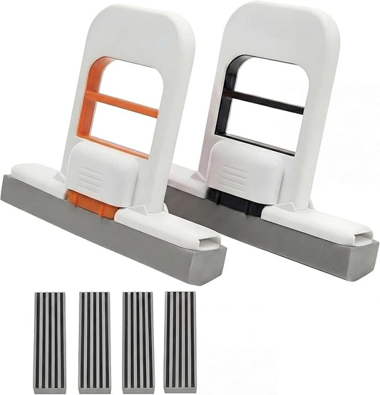 Mini Foldable Desktop Mop, Snap-Grip Mini Mop 2 Packs(Orange/Black) with 4 Reusable Heads ，One-Hand Use Sponge Mop for Kitchen Counter, Desks, Tables, Glass, Bathroom Tiles