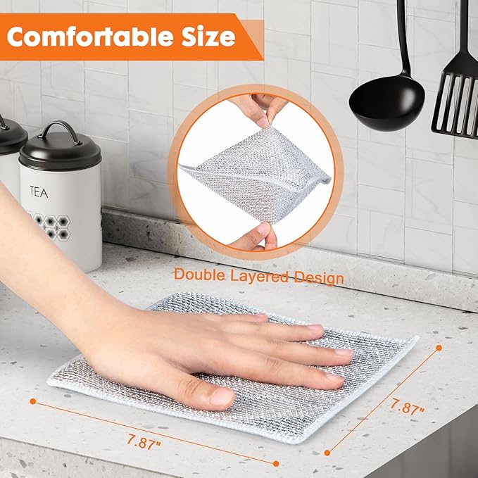 COBETE Non Scratch Wire Dishcloth,Double-Layer Wire Dishwashing Rags for Wet and Dry,Wire Miracle Cleaning Towels and Dish Cloths Multipurpose for Washing Dishes,Cookware, Sinks,Stove Tops,Pack of 10
