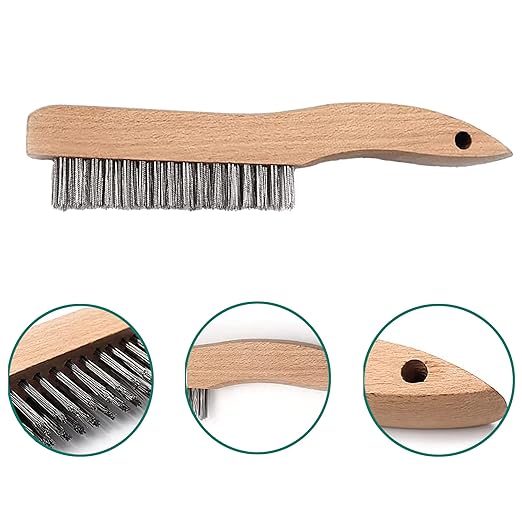 Wire Brush Set - 6 Pack Stainless Steel Scratch Brushes with Wood Handles, 10 Inch Heavy Duty Rust Removal Tools for Paint, Welding, Metal Cleaning
