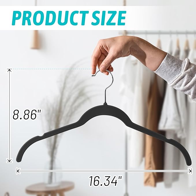 Premium Velvet Hangers 30 Pack - Space-Saving Closet Organizer for Clothes, Non-Slip Flocked Design, Ideal for Shirts and Coats (Black)