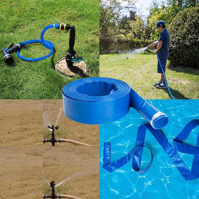 1" x100 FT, Pool Backwash Hose, Heavy-Duty PVC Hose, Lay Flat Discharge Hose, Weatherproof Burst Resistant for Water Transfer, Sump Pump, Pool Filter, Pool Drain，with 2 Clamps