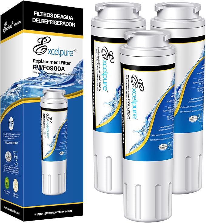 EXCELPURE UKF8001 Replacement for Whirlpool FILTER 4, EDR4RXD1, 4396395, WRX735SDBM00, RWF0900A, EFF-6007A, MFI2568AES, MFI2569VEM, RFC0900A, WF295, PURICLEAN II, Refrigerator Water Filter, 3PACK