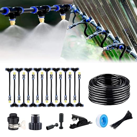 Update 66Ft Irrigation Copper Nozzle System, Automatic Irrigation System with Replaceable 360°Bendable Sprayer,atomizing Copper Nozzle for Watering System for Garden Plant Lawn Patio and Yard.(16)