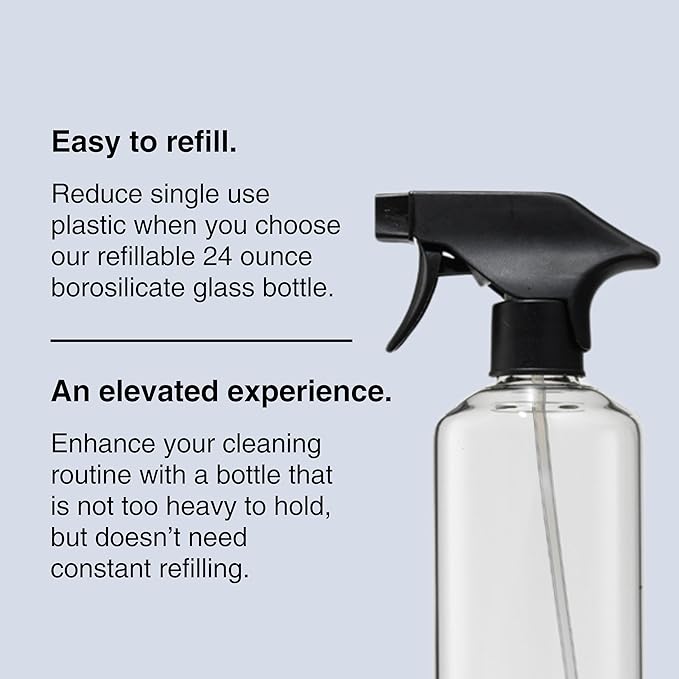 Public Goods Empty Glass Spray Bottle for Bathroom Cleaner | Refillable Spray Bottle for Cleaning | Made with Clear Borosilicate Glass for Toilets, Tile, Showers, Sinks | BPA Free | 24 Oz